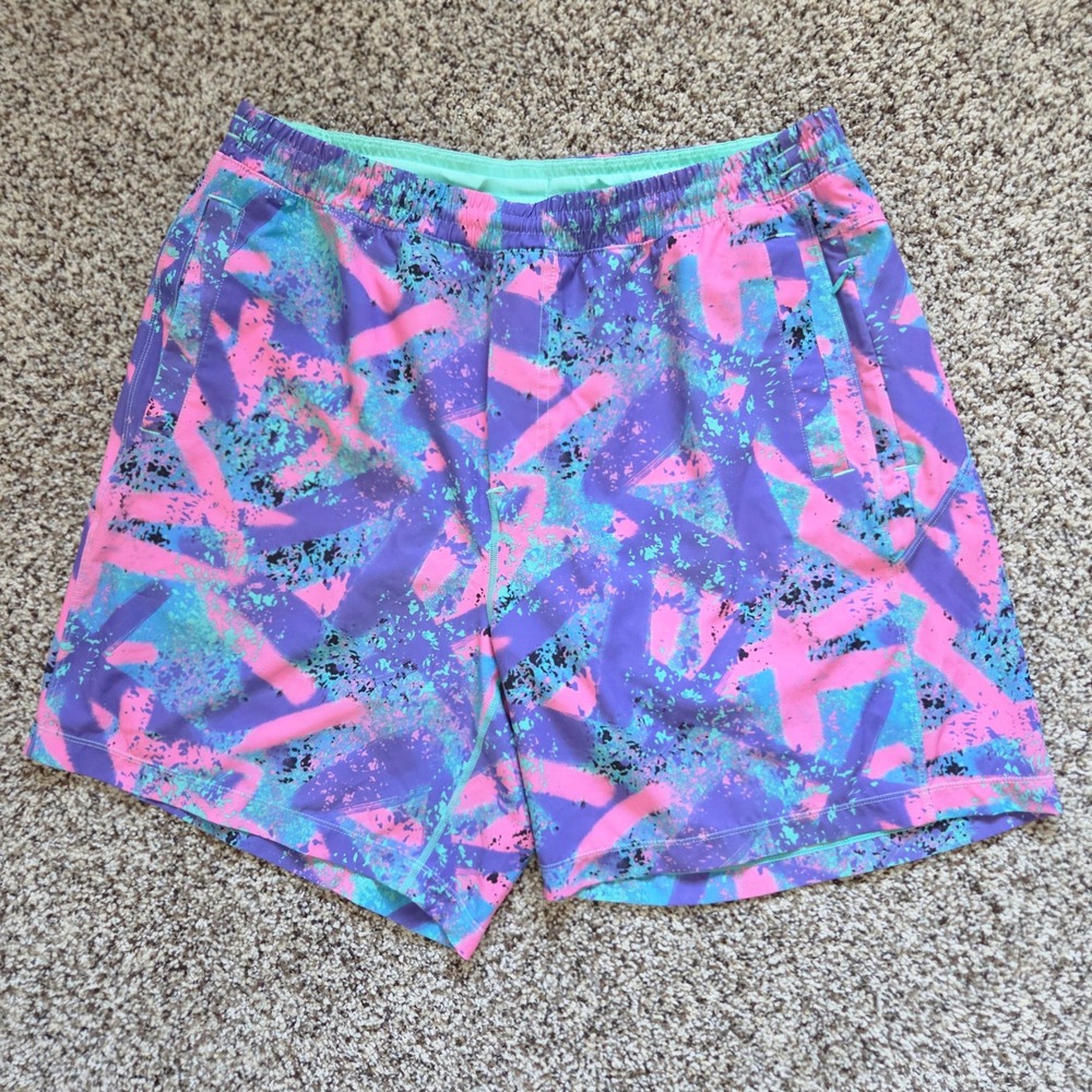 Birddogs Shorts Mens XXL Purple Pink Teal Swim Trunks Lined Zipper Pockets Retro